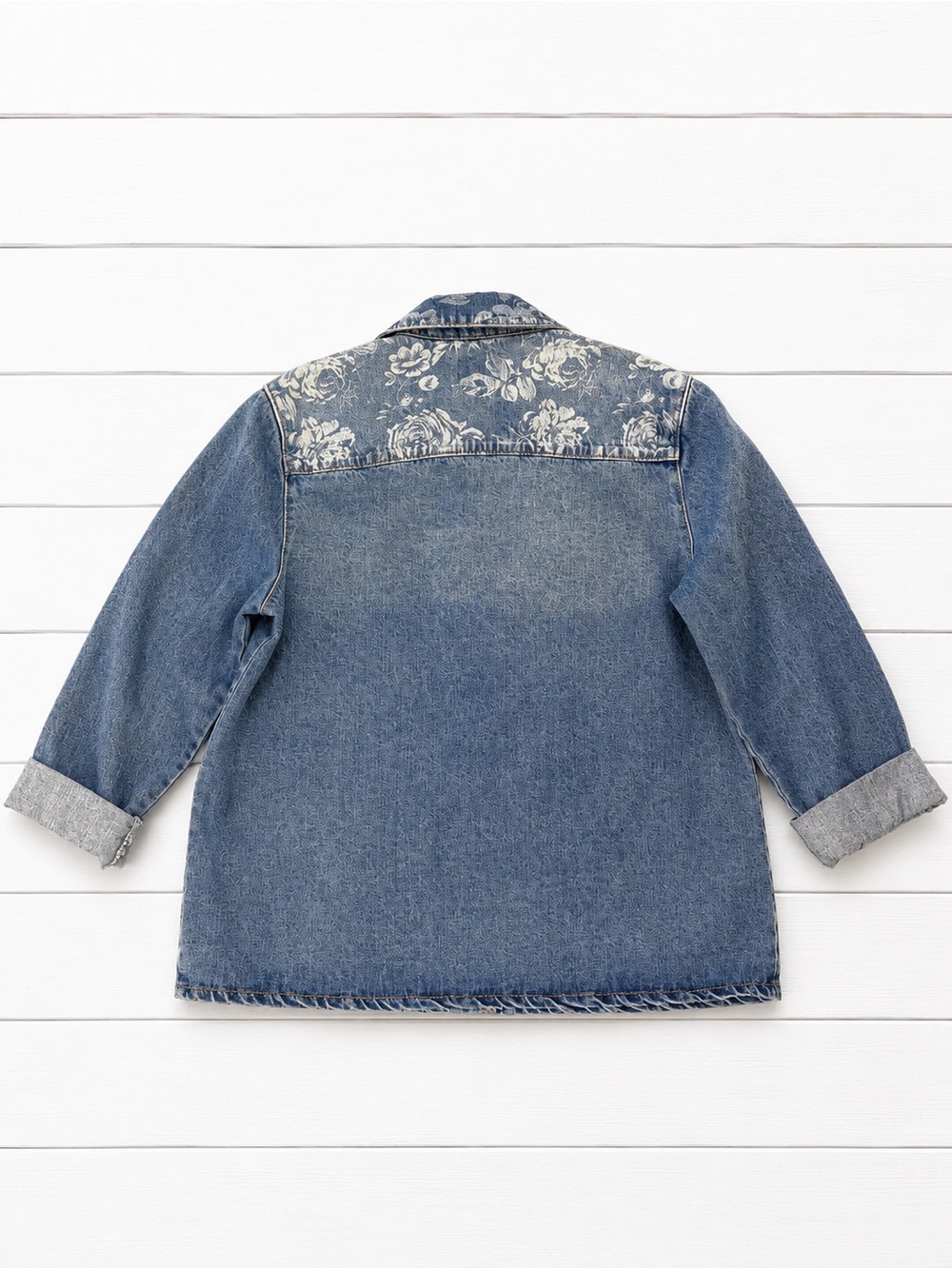 Curve Appeal Denim Utility Jacket | Floral Print Collar | Size Medium - Picture 5 of 7